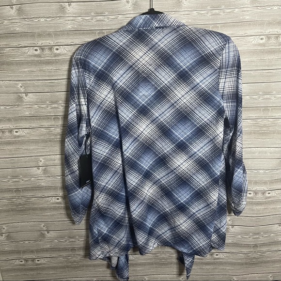 🐝 NWT Blue Plaid Waterfall Open Cardigan - Picture 2 of 5